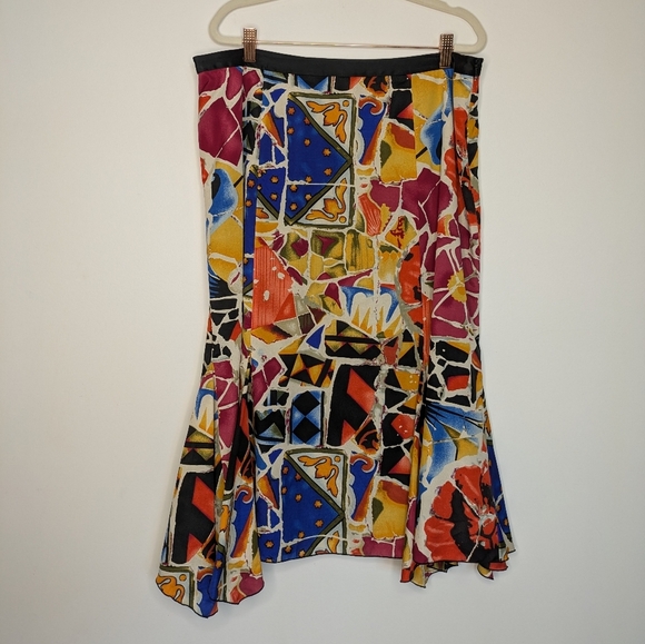 Nygard Asymmetrical Abstract Mosaic Funky Print Midi Skirt Size 14 - Picture 7 of 14